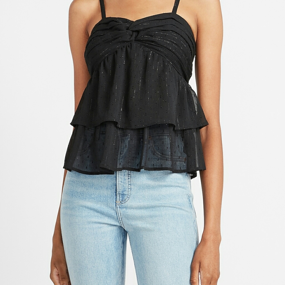 Metallic Clip Dot Twist Front Babydoll Cami